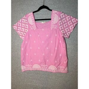 Anthropologie Forever That Girl Shirt Womens 8 Pink Floral Embroider Square Neck